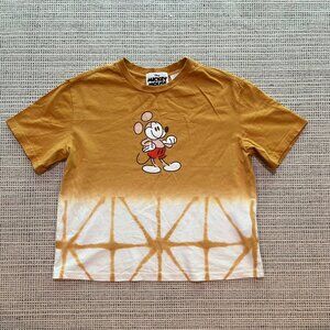 Disney Mickey Mouse Tie-Dye Crop Top Shirt Women’s Size Small Yellow White S